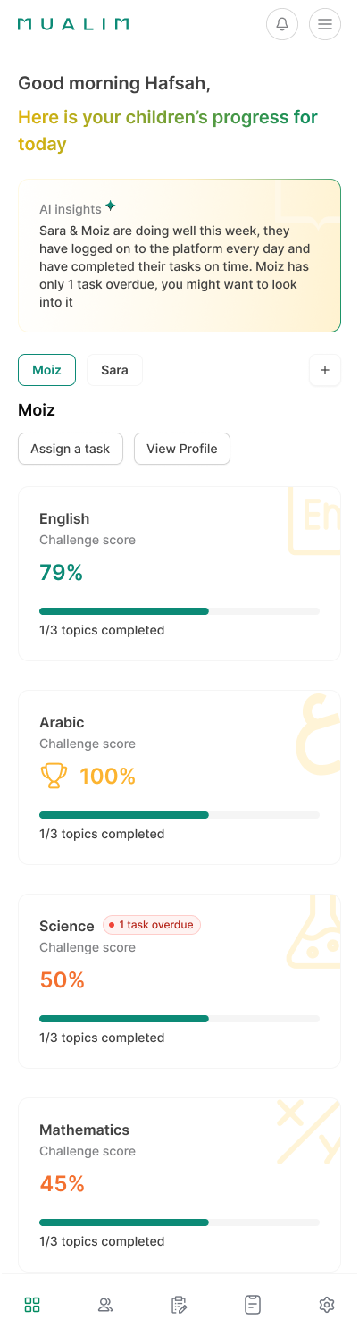Mualim mobile — parent dashboard