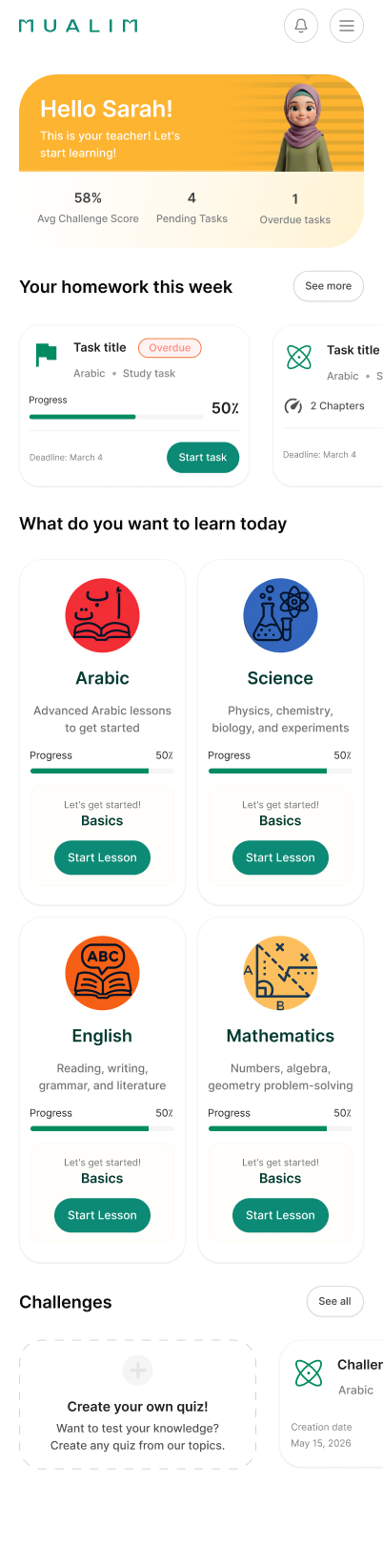 Mualim mobile — student dashboard
