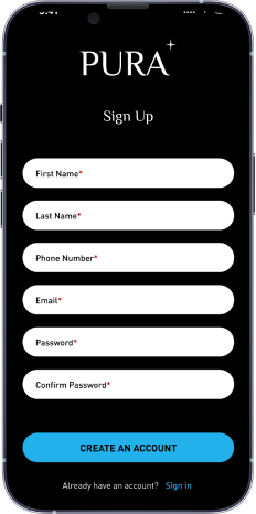 Pura sign-up & sign-in flow, old design, screen 3 of 6